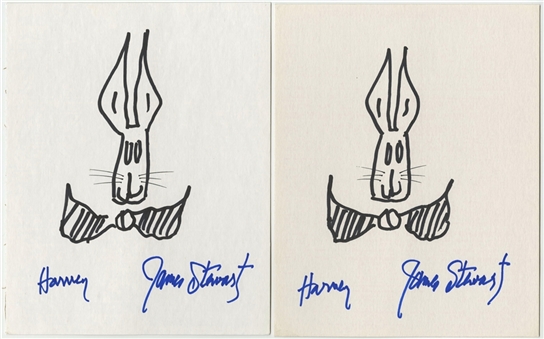 Lot of (2) James Steward "Harvey" Signed Drawings (JSA)
